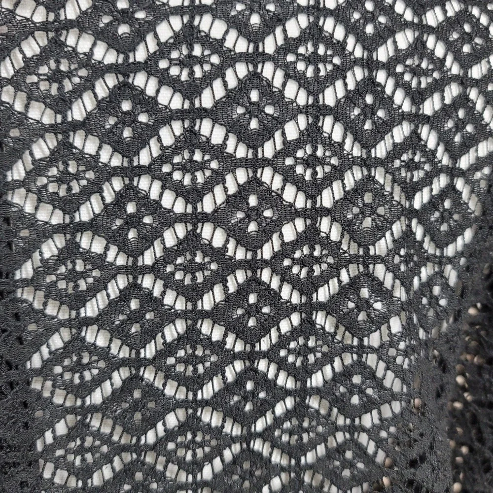 Banana Republic Lace Eyelet Top Women Black Geometric Long Sleeve Back Zip XXL